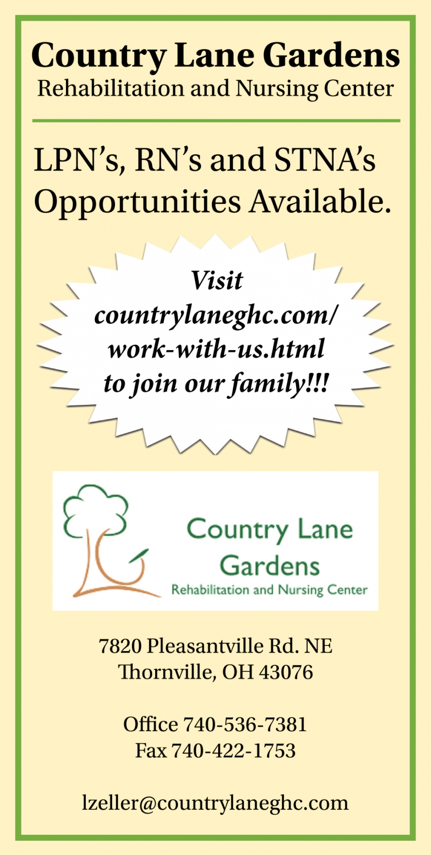 Rehabilitation and Nursing Center, Country Lane Gardens, Thornville, OH